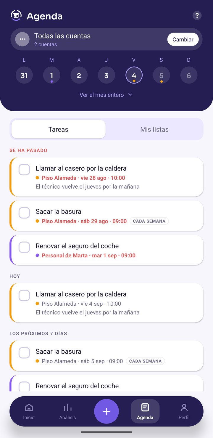 Pestaña Agenda de HAVIA con las tareas de los próximos siete
          días