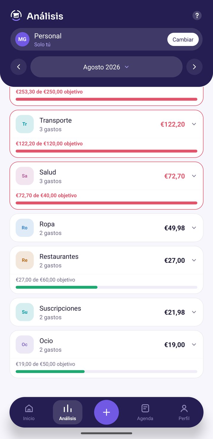 Detalle de Análisis con el objetivo mensual de cada categoría